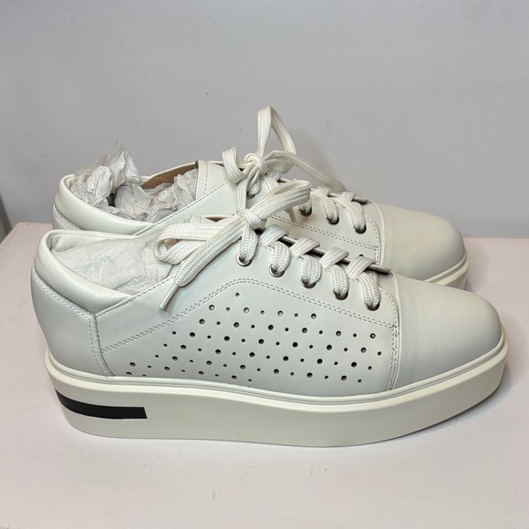 Paolo Shoes - Paolo White Platform Perforated Leather Sneakers